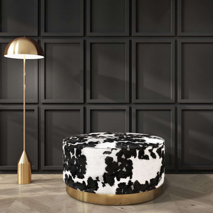 Felicity Large Round Velvet Pouffe in Cow Print