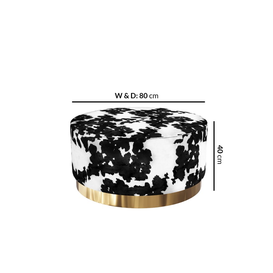 Felicity Large Round Velvet Pouffe in Cow Print