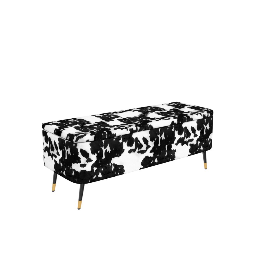 Small Velvet Ottoman Storage Bench in Cow Print - Felicity