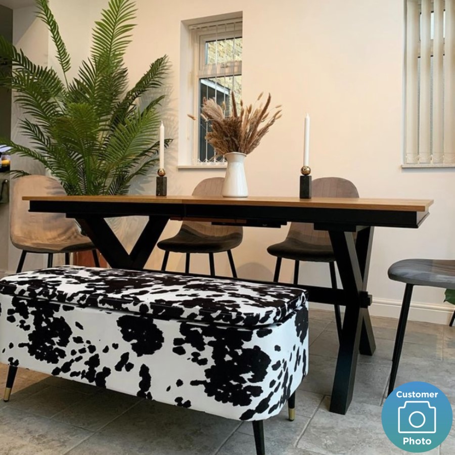 Small Velvet Ottoman Storage Bench in Cow Print - Felicity
