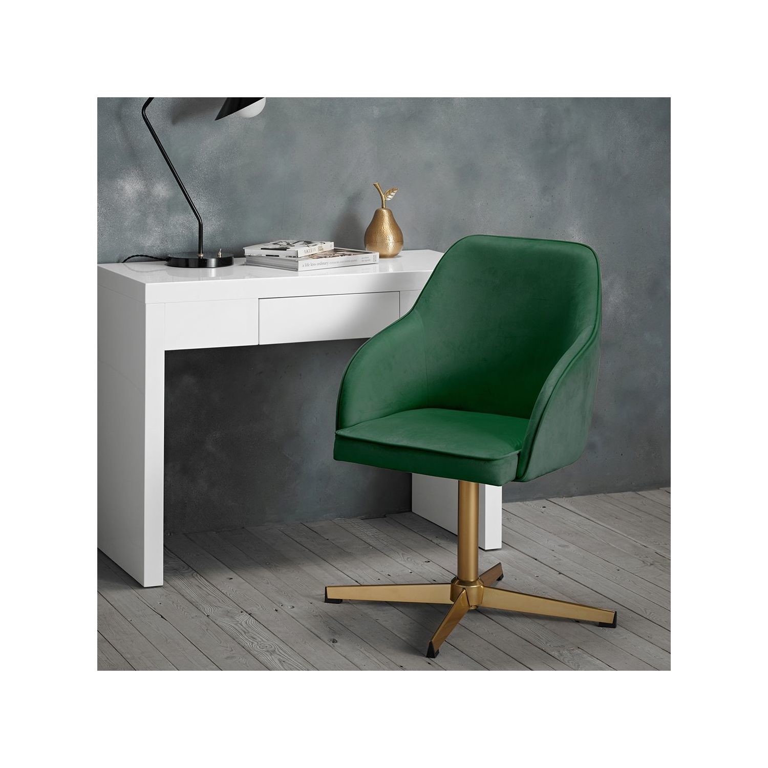 Green Velvet Office Chair With Gold Base Felix LPD Furniture123   FELIXGREEN 2 Supersize 