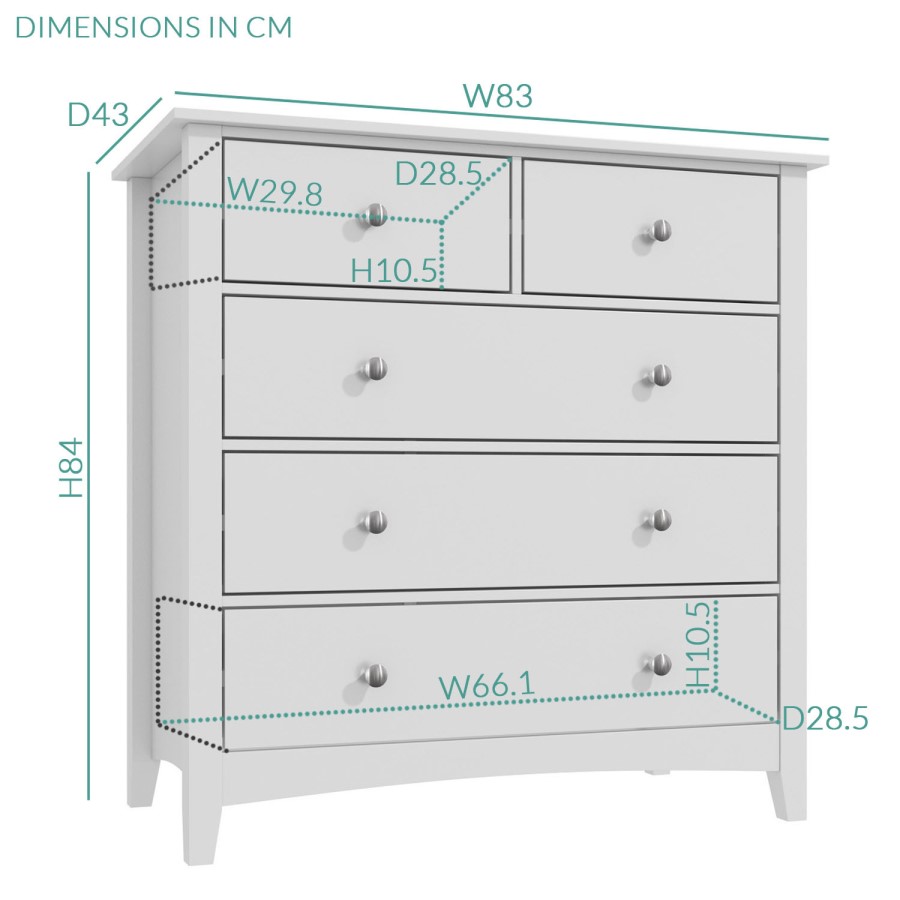 Fenton 2+3 Chest of Drawers in Light Grey