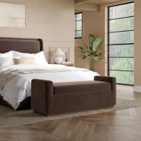 Chocolate Brown Velvet Blanket Box with Dark Wood Plinth - Fern