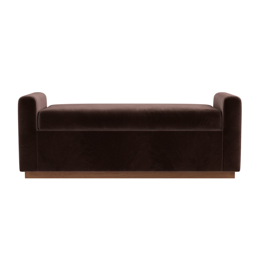 Chocolate Brown Velvet Blanket Box with Dark Wood Plinth - Fern