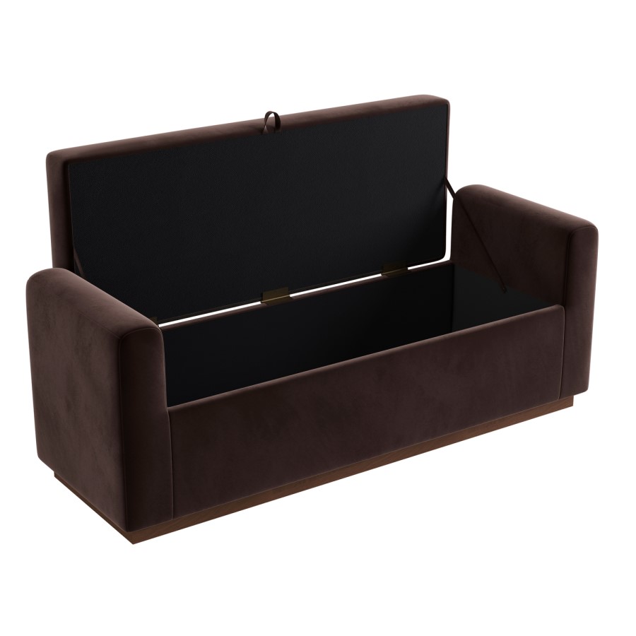 Chocolate Brown Velvet Blanket Box with Dark Wood Plinth - Fern