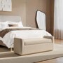 Beige Linen Blanket Box with Oak Wood Plinth - Fern