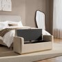 Beige Linen Blanket Box with Oak Wood Plinth - Fern