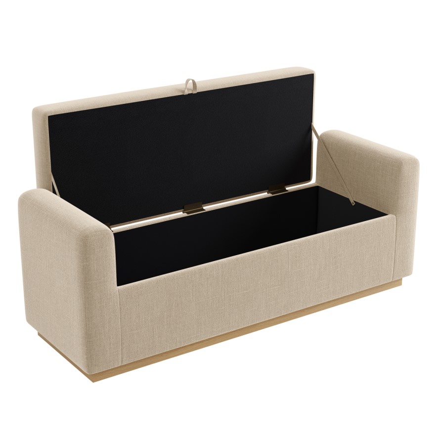 Beige Linen Blanket Box with Oak Wood Plinth - Fern