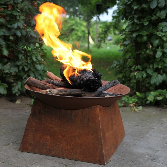 Fallen Fruits Rust Round Fire Pit Bowl with Square Stand