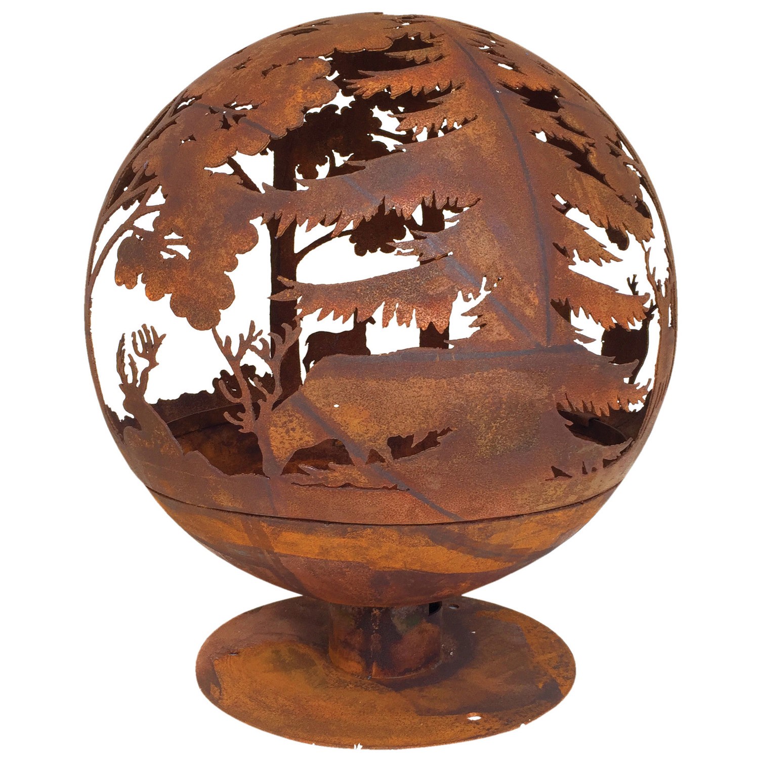 Cast Iron Fire Pit Globe With Laser Cut Woodland Pattern