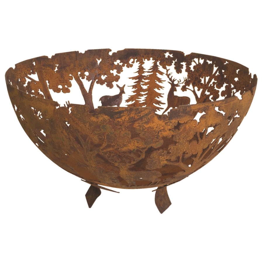 GRADE A1 - Cast Iron Fire Pit Bowl with Laser Cut Woodland Pattern