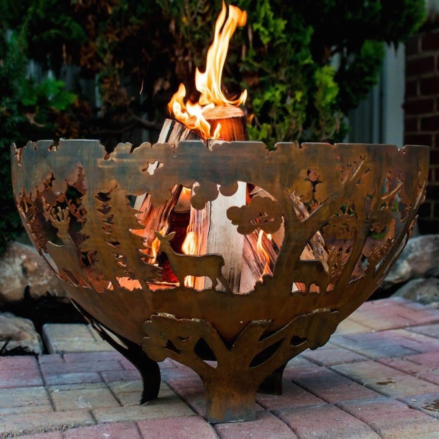 GRADE A1 - Cast Iron Fire Pit Bowl with Laser Cut Woodland Pattern