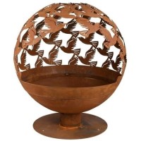 Fallen Fruits Rust Effect Fire Pit Globe with Laser Cut Birds Design