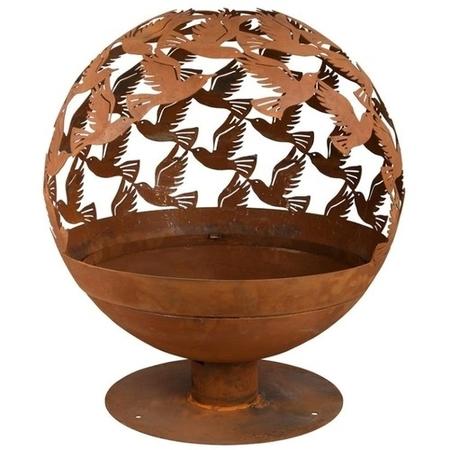 Fallen Fruits Rust Effect Fire Pit Globe with Laser Cut Birds Design