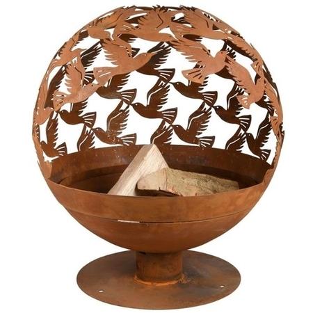Fallen Fruits Rust Effect Fire Pit Globe with Laser Cut Birds Design