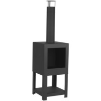 Outdoor Square Terrace Heater in Black Metal with Wood Store