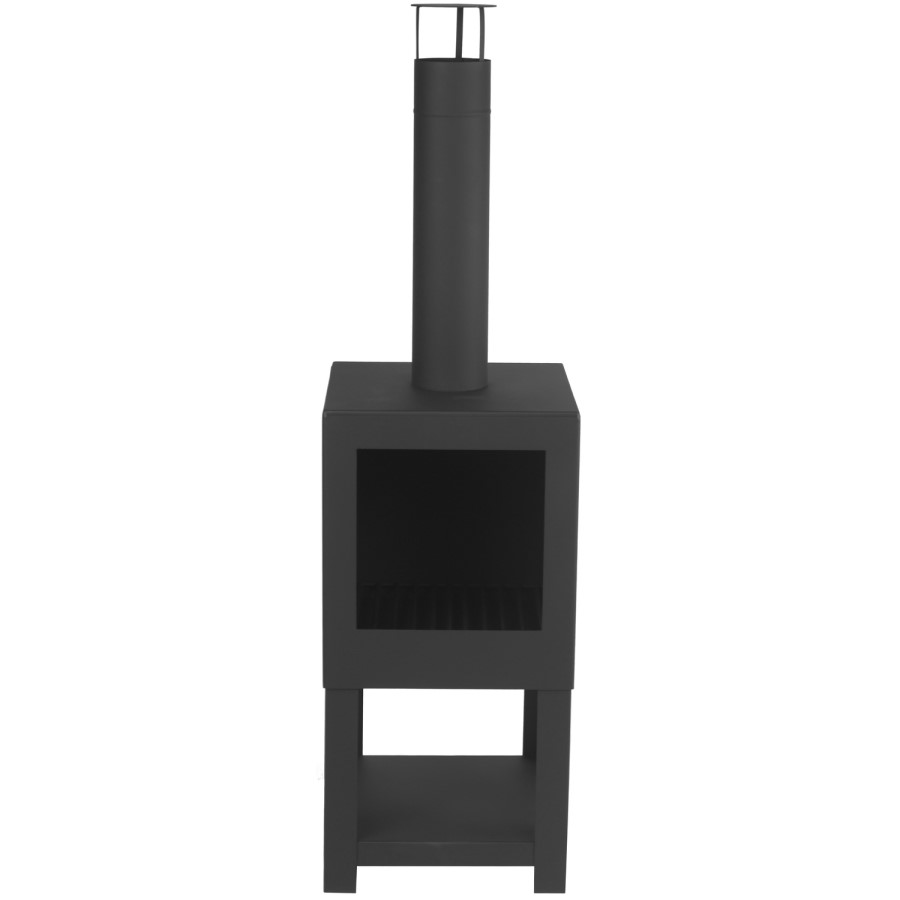 Outdoor Square Terrace Heater in Black Metal with Wood Store