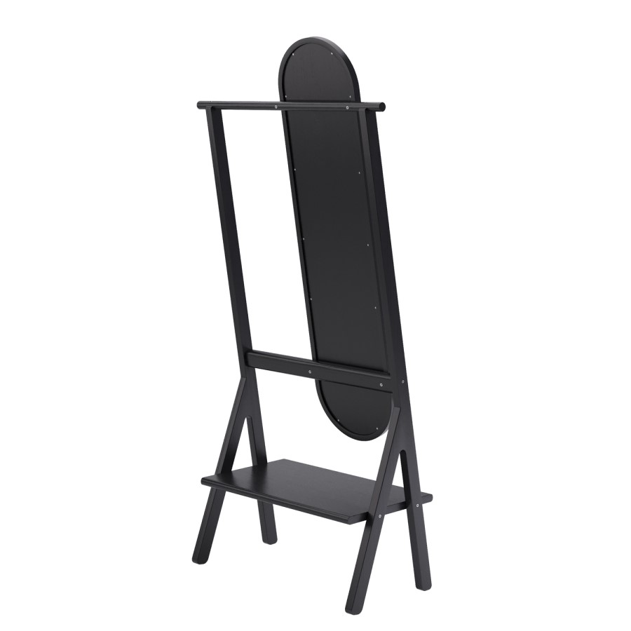 Black Freestanding Full-Length Hall Mirror with Hanging Rail and Shelf - Figo 