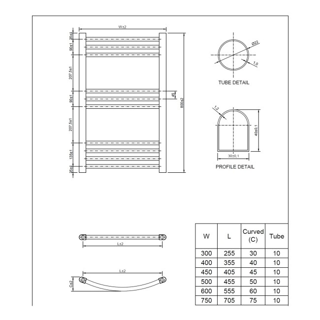 Chrome Bathroom Towel Radiator - 800 x 500mm - Round Rails