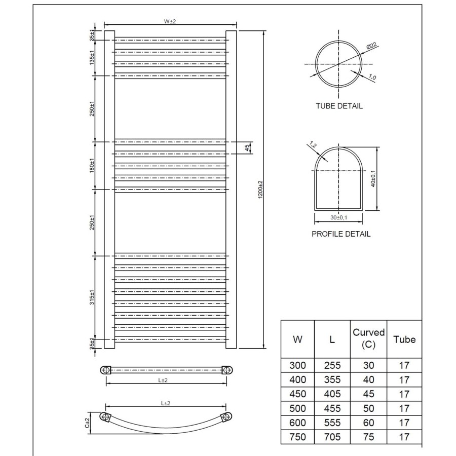 Ellie Chrome Flat Heated Towel Rail Radiator - 600 x 1200mm