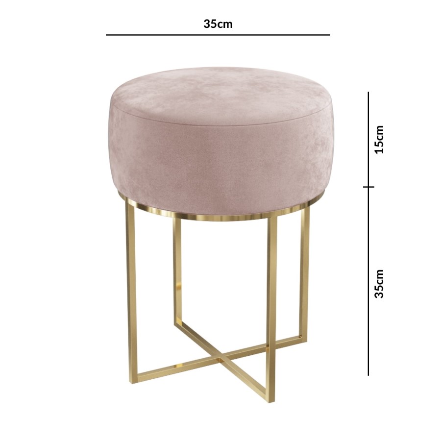 GRADE A1 - Pink Velvet Dressing Table Stool with Gold Legs - Fiorella
