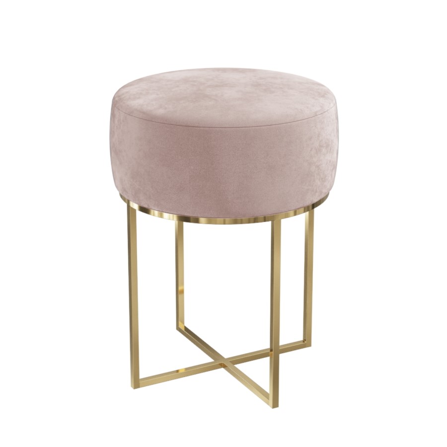 GRADE A1 - Pink Velvet Dressing Table Stool with Gold Legs - Fiorella