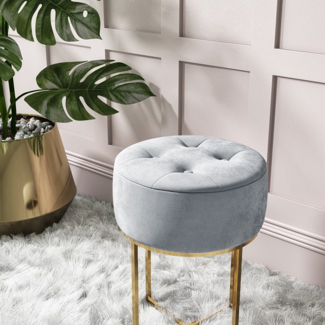 Grey Velvet Dressing Table Stool with Gold Legs - Fiorella