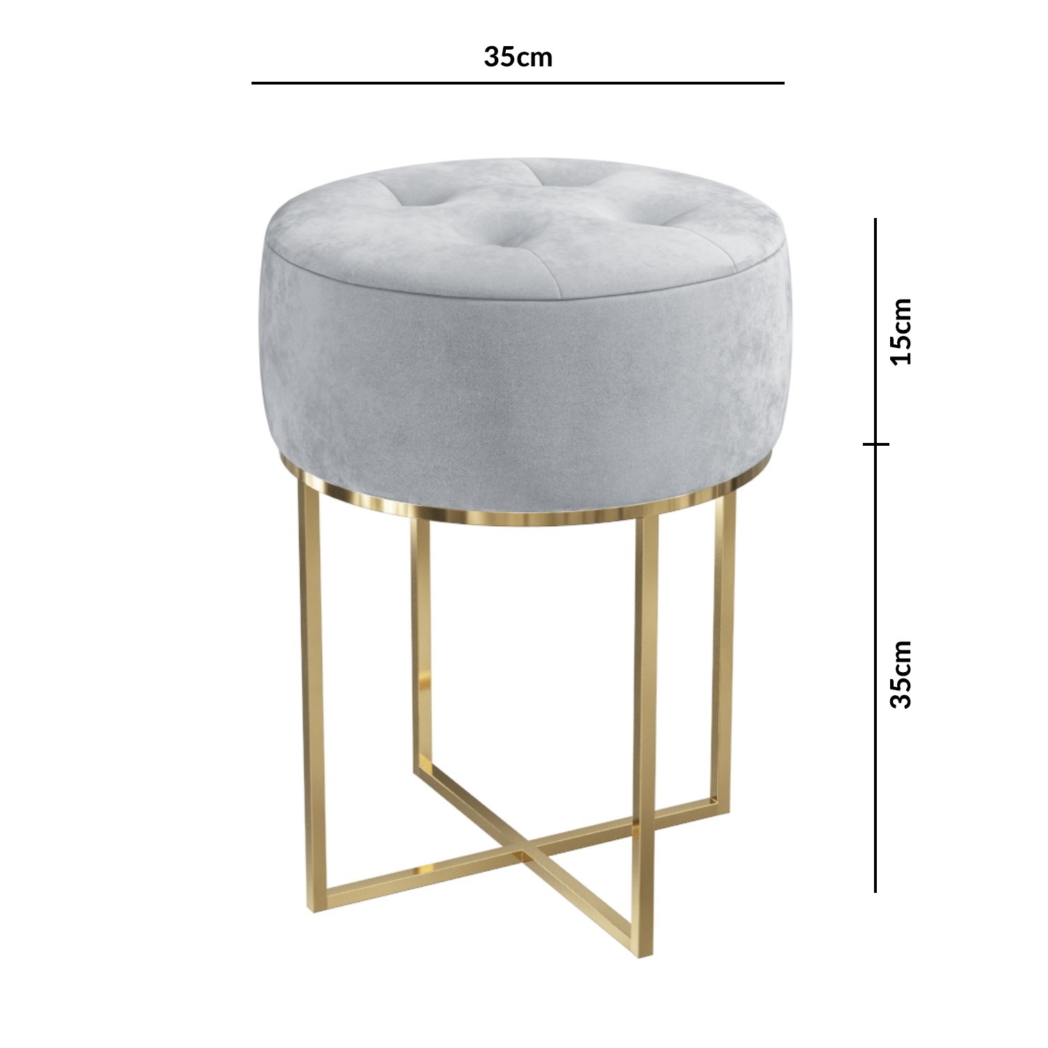 DOWNTON INTERIORS Round Grey Matte Velvet Padded Dressing Table Foot Stool with Gold Base Grey ST-GOLD-GREY Pink **Available in Blue Green and Red** 