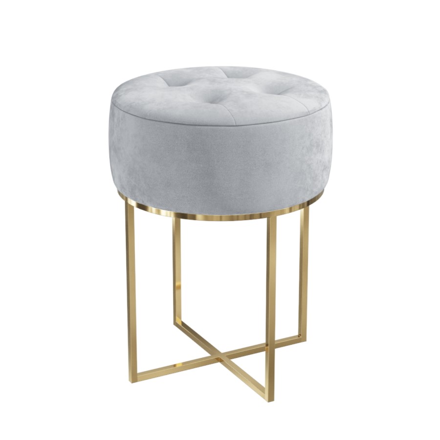 GRADE A1 - Grey Velvet Dressing Table Stool with Gold Legs - Fiorella