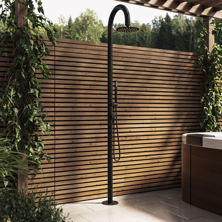 Black Outdoor Shower with Pencil Hand Shower 2 Outlets - Fiji