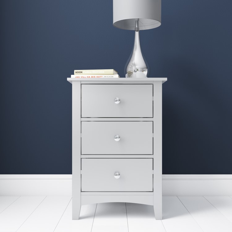 Fenton 3 Drawer Bedside Table in Light Grey