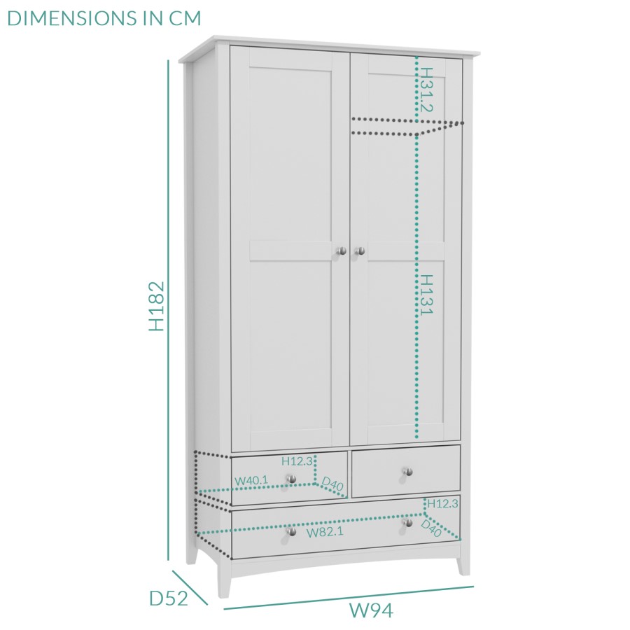 Finch Combi 2 Door 3 Drawer Wardrobe in Light Grey