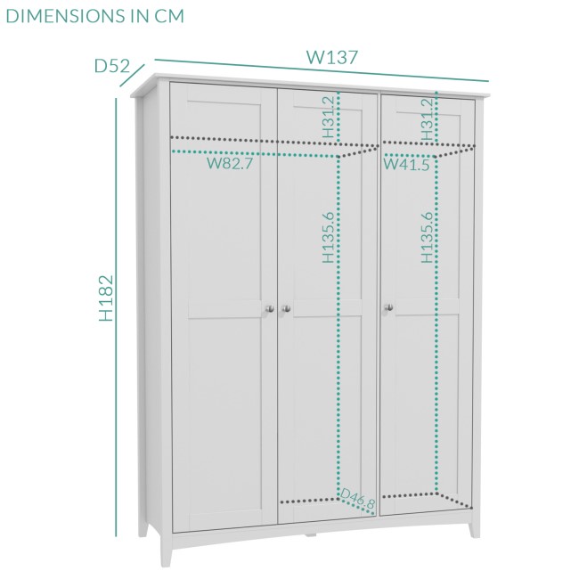 Grey Painted 3 Door Triple Wardrobe - Finch