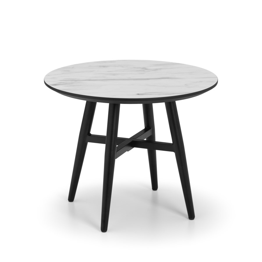 Round Side Table with Faux Marble Top & Black Base - Julian Bowen Firenze