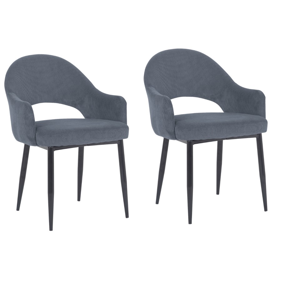 GRADE A1 - Pair of Charcoal Cord Dining Chairs - Flora