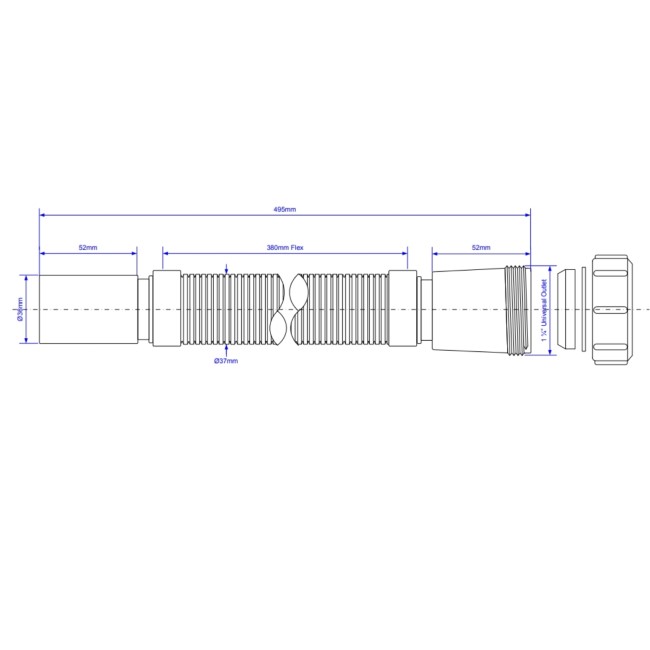 1.25" Flexible Connector - Universal Connection x Plain Spigot .