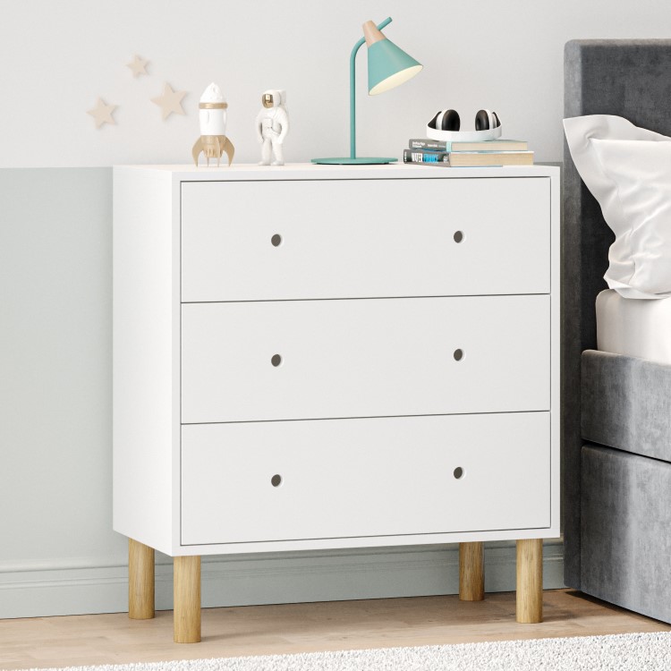 Kids White Scandi Chest of 3 Drawers with Wooden Legs - Juni