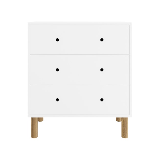 Kids White Scandi Chest of 3 Drawers with Wooden Legs - Juni