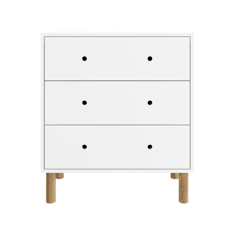 Kids White Scandi Chest of 3 Drawers with Wooden Legs - Juni