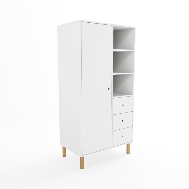 Kids White Scandi Wardrobe with Drawers and Shelves - Juni