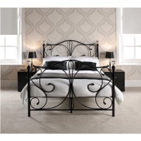 White Metal Double Bed Frame with Crystal Finials - Florence - LPD