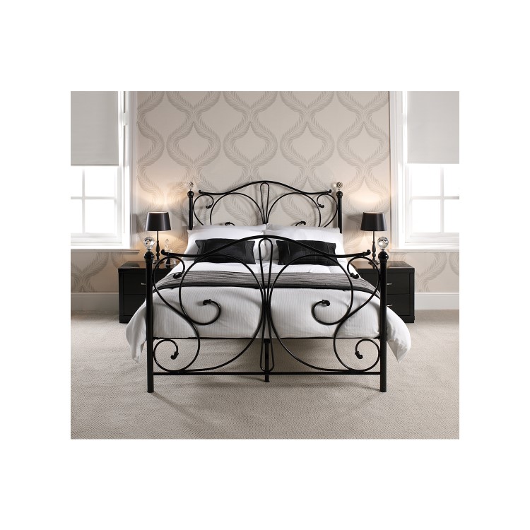 White Metal Double Bed Frame with Crystal Finials - Florence - LPD