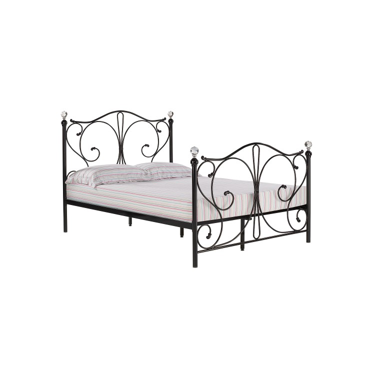 White Metal Double Bed Frame with Crystal Finials - Florence - LPD