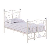 White Metal Single Bed Frame with Crystal Finials - Florence - LPD