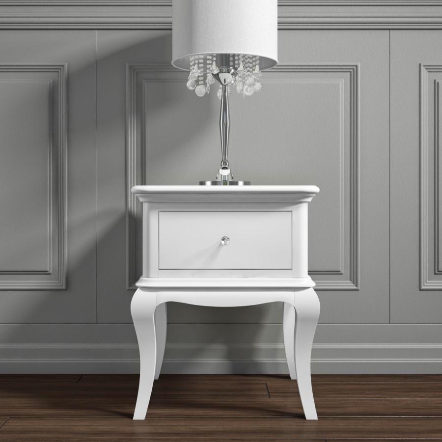GRADE A1 - Florentine 1 Drawer French Style Bedside Table in White