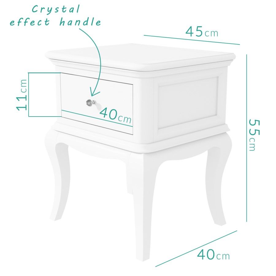 GRADE A1 - Florentine 1 Drawer French Style Bedside Table in White