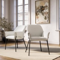 Set of 2 Cream Fabric Dining Chairs with Folding Arm Detail - Fiona