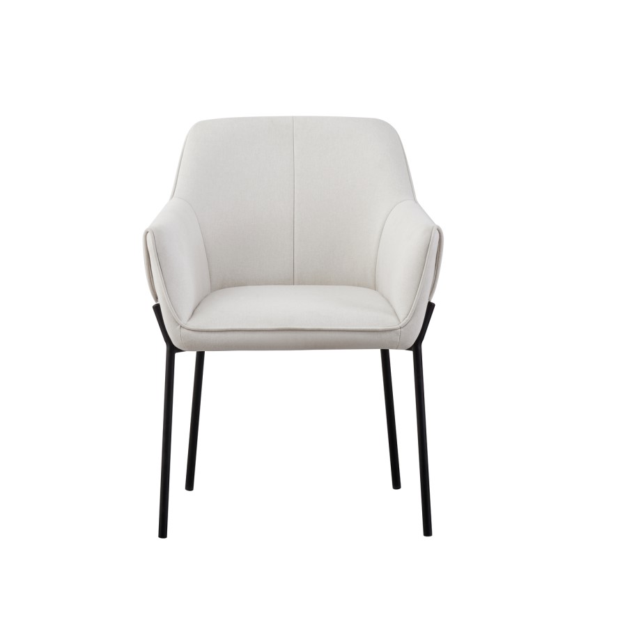 Set of 4 Cream Upholstered Modern Dining Chairs with Arms - Fiona