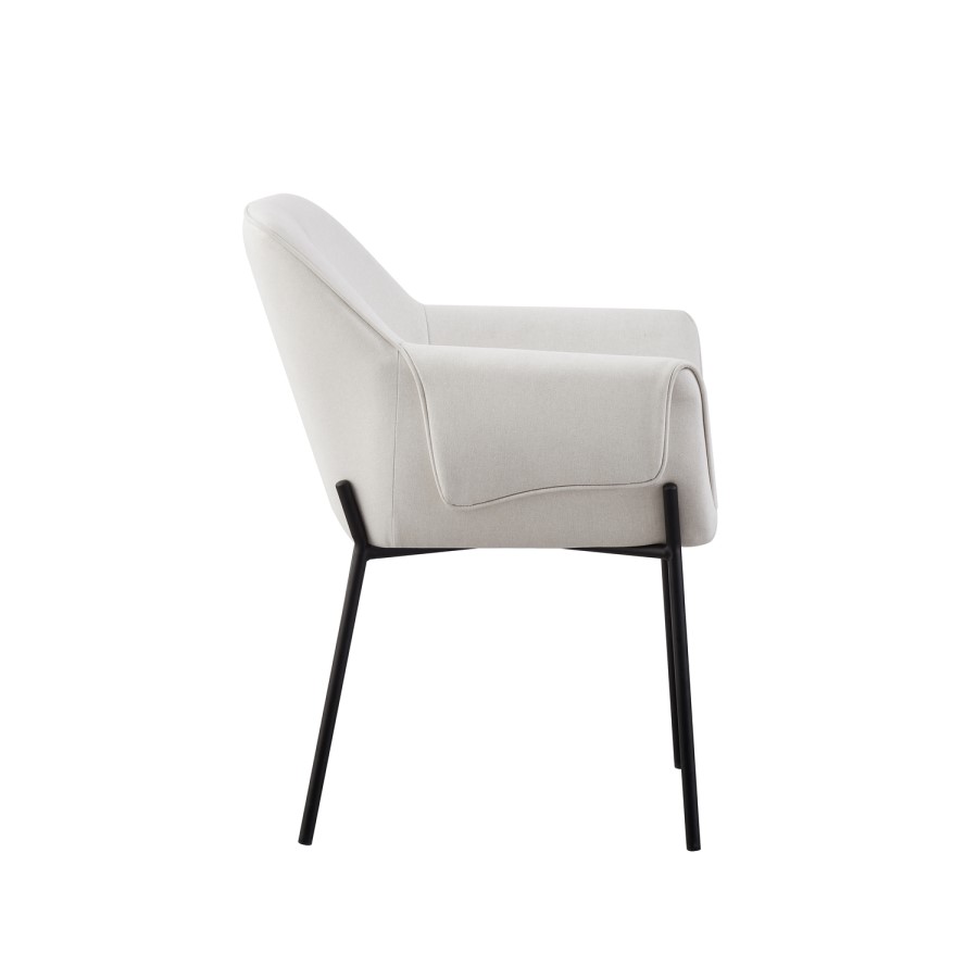 Set of 4 Cream Upholstered Modern Dining Chairs with Arms - Fiona