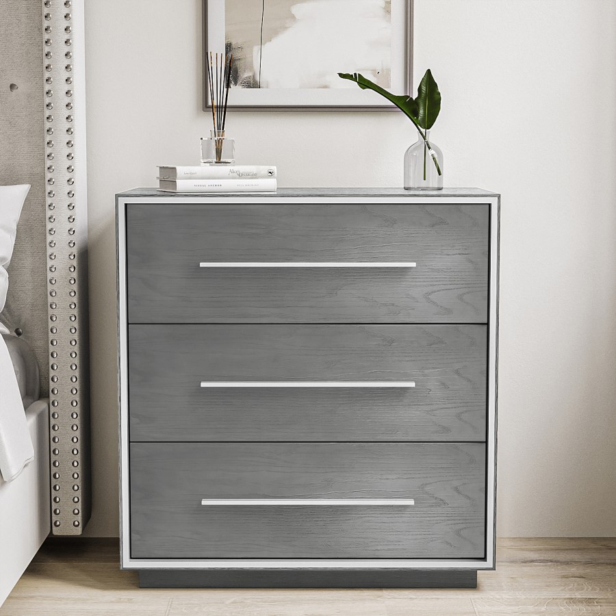 Grey Oak Rustic Chest of 3 Drawers - Franco